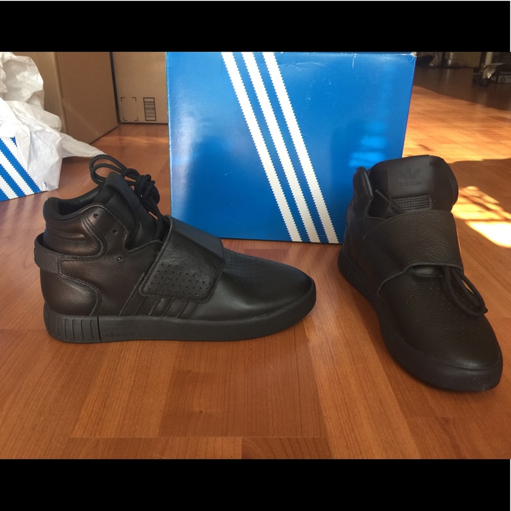 New Adidas Tubular Invader Strap Black Leather